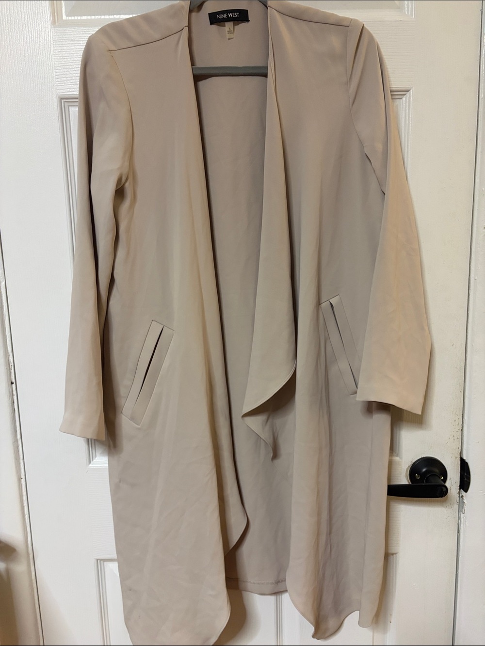 Nine West Beige Draped Open-Front Trench Coat